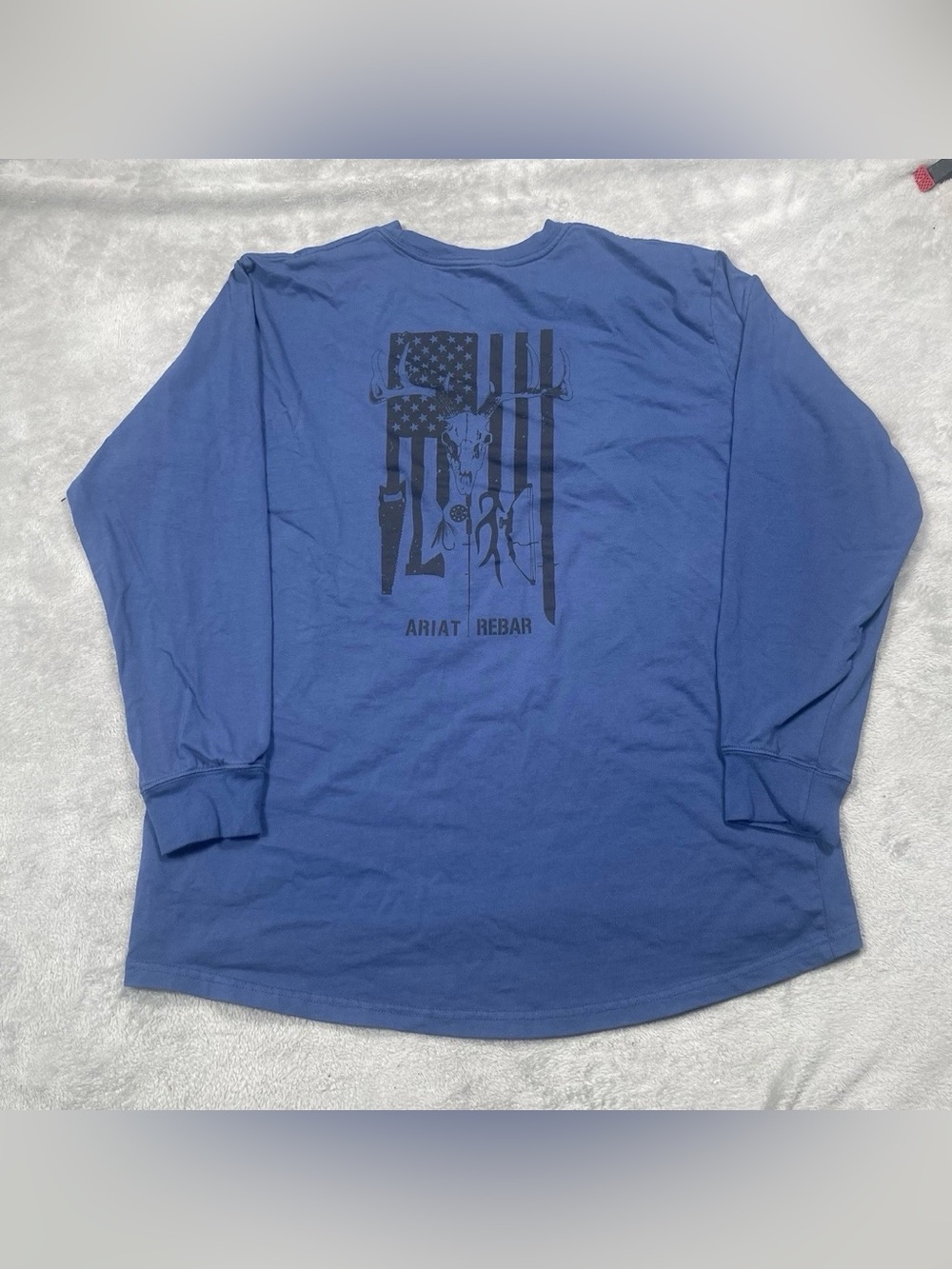 Ariat Rebar American Graphic Tee Mens XL Strong Outdoors L/S Shirt Flag Blue